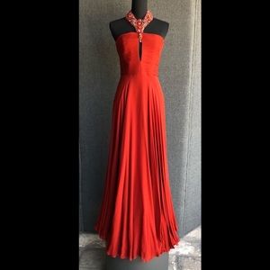 Monique Lhuillier Embellished Halter Evening Gown